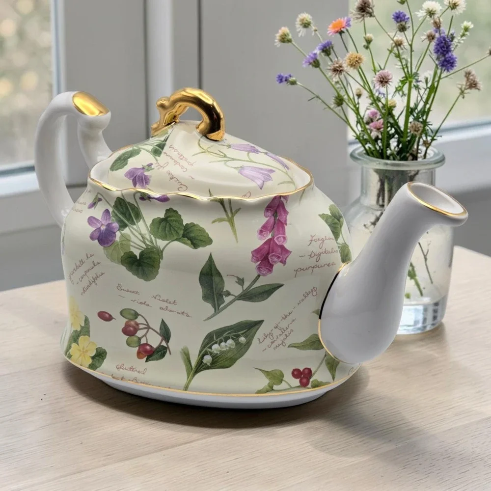 Vintage Royal Cuthbertson Floral Porcelain Botanical Teapot Made In England‎